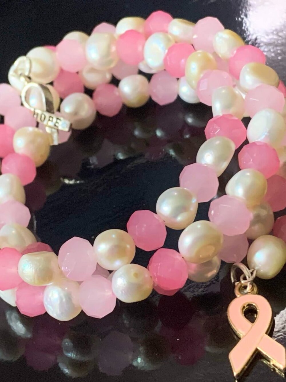 Handcrafted Breast Cancer Awareness coil bracelet and earrings set